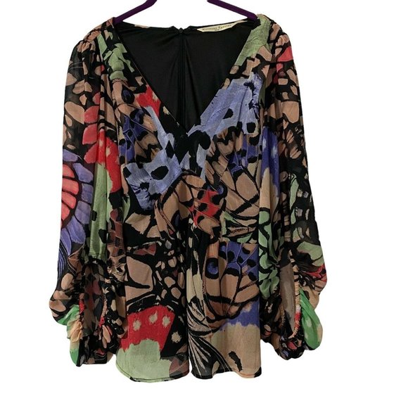 Wayward Fancies Tops - Ladies Sheer Black Floral Lined Blouse by Wayward Fancies Large